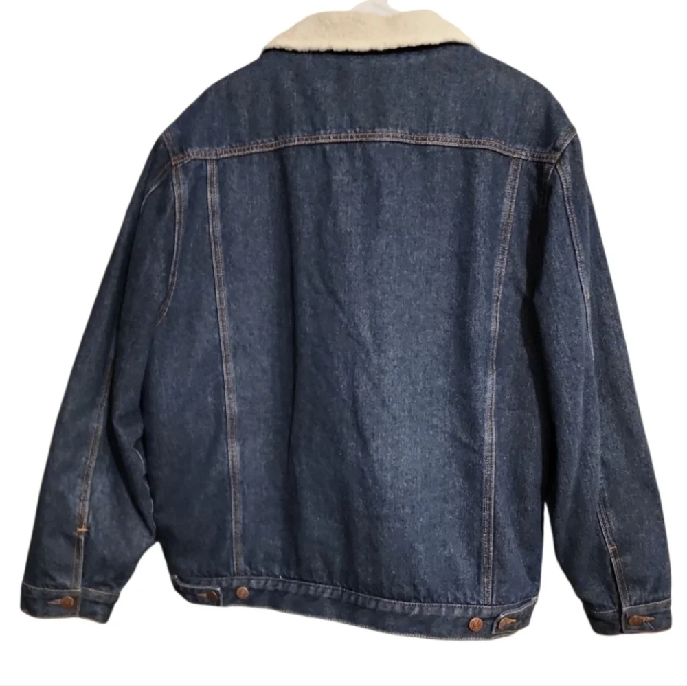 North 40 Gear Coat Sherpa Lined Denim Trucker Jacket Blue Jean Button Up Vintage